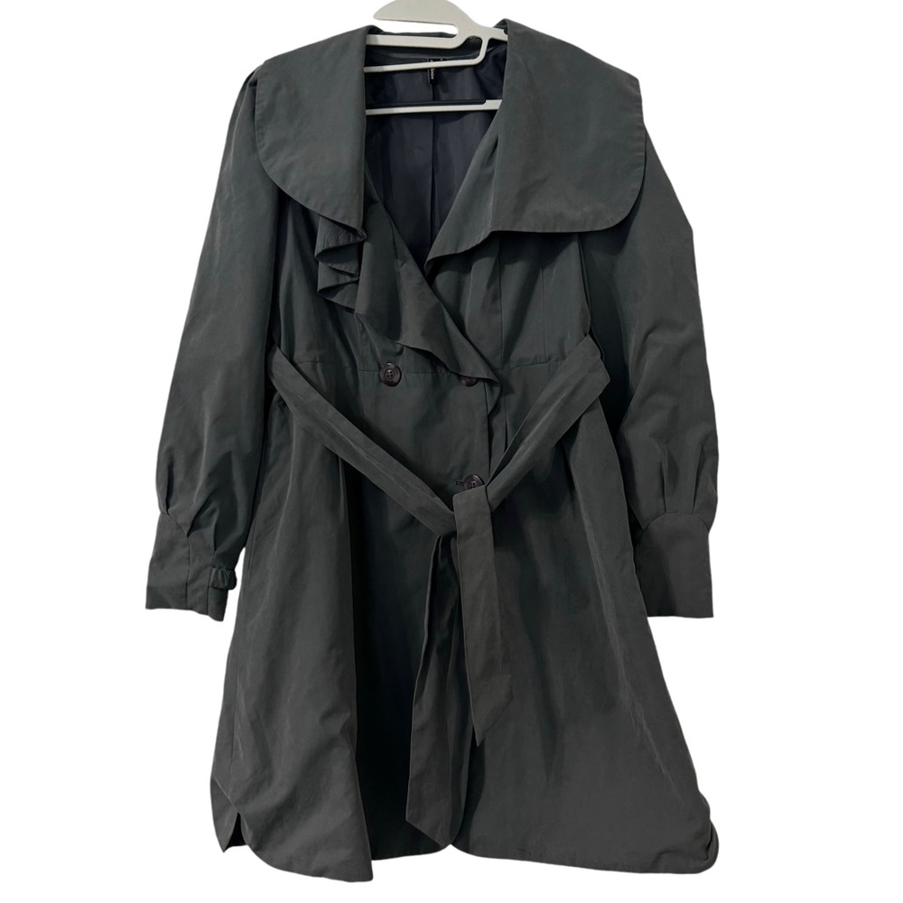 Ambition Mid-Length Trench Coat Womens Size Small Gray‎ Nylon Casual Business